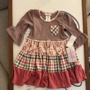 Bonnie Jean Pink and Green Plaid Floral Dress